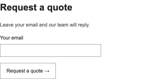 After repair: dark instructions, a visible email label and a button reading Request a quote.